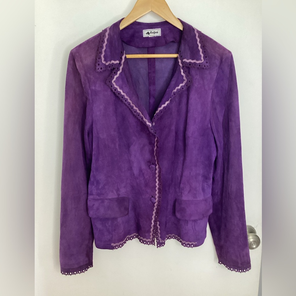 Vintage Vera Peele for Rufus Purple Suede Scalloped-Trim Jacket M/L